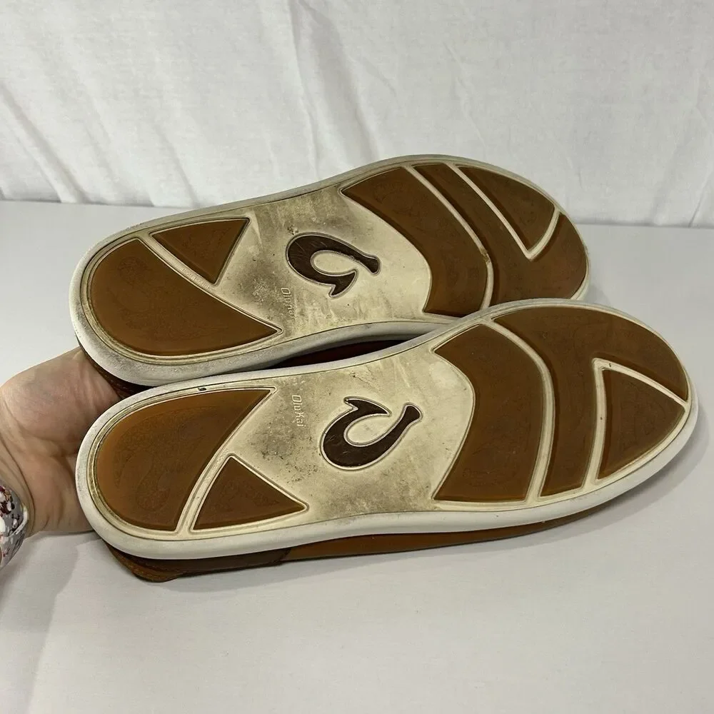 Olukai Nalukai Brown Leather Slip On Drop Heel Loafer Shoes Mens Size US 14